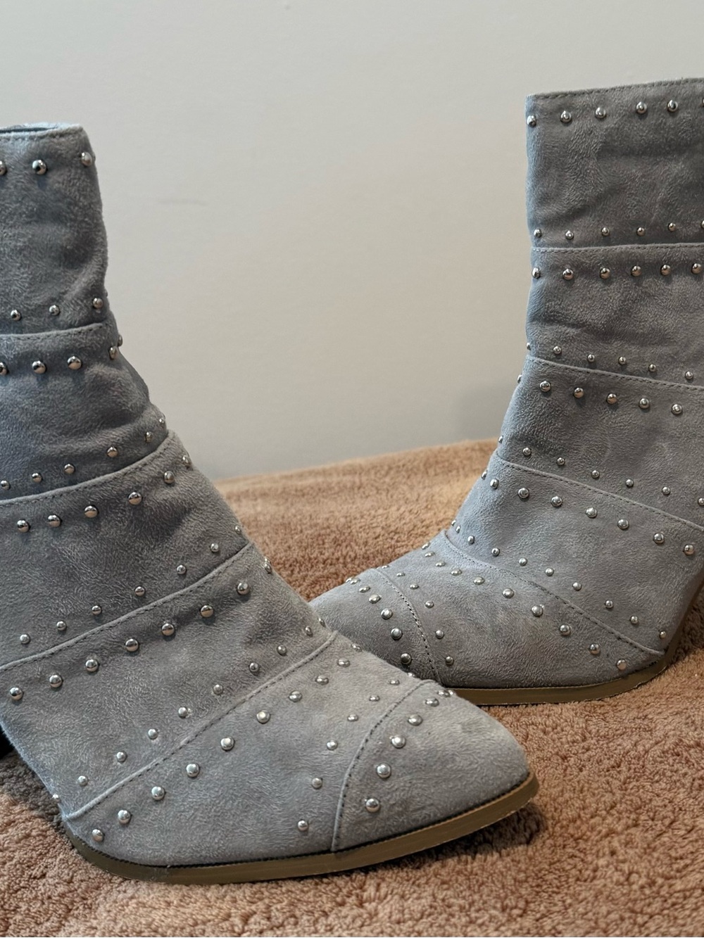 hippie laundry Grey Studded Suede Ankle Booties